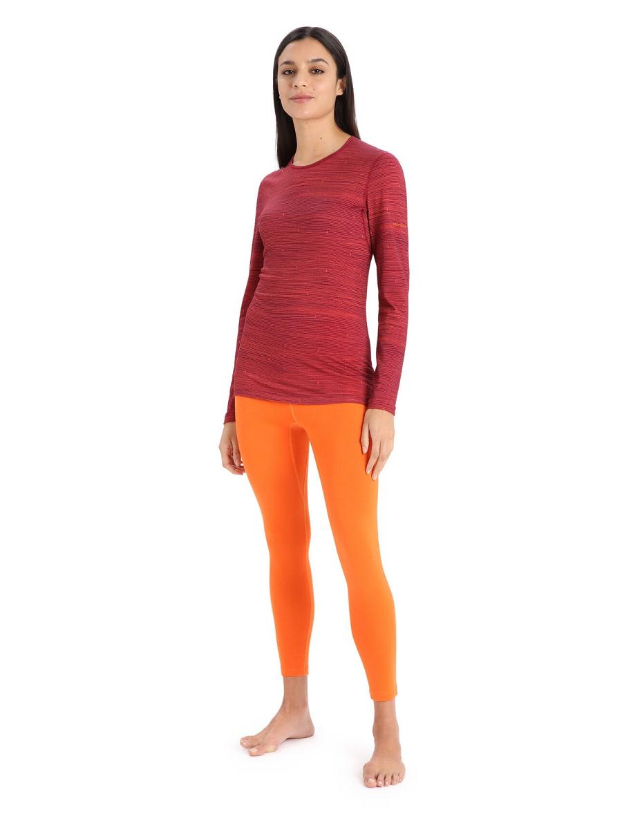 Cherry / Flash Women's Icebreaker Merino 200 Oasis Long Sleeve Crewe Ski Tracks Base Layers | USA 1823MQZA